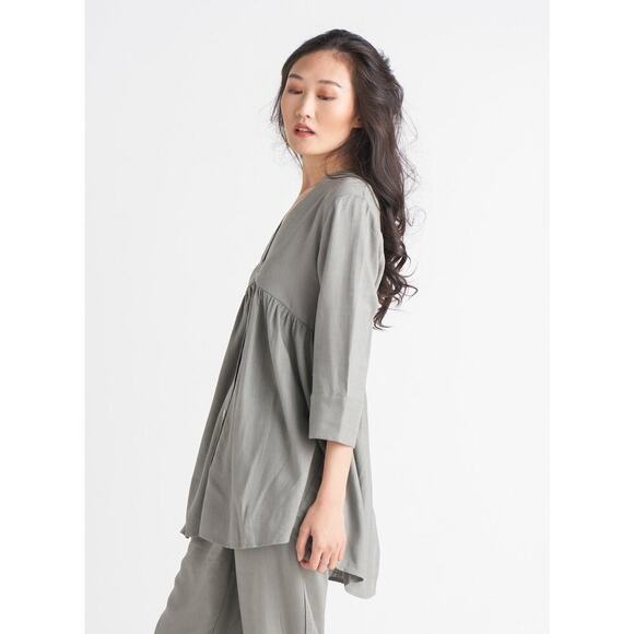 Black Tape Long Sleeve Linen Blend Button Up Tunic V-Neck Light Gray Size XS - Picture 8 of 8